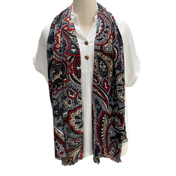 New York Paisley Print Scarf 70"x19" - Elegant Boho Chic Festival Wrap Colorful - Picture 4 of 8